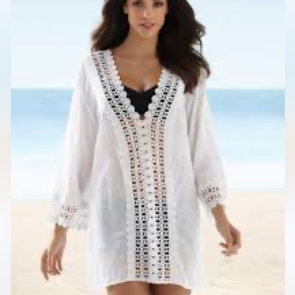 La Blanca White Lace Trim Swim Cover-Up